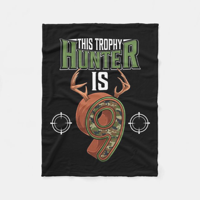 9 Year Old Hunting 9th Birthday Party Deer Hunter  Fleece Blanket (Front)