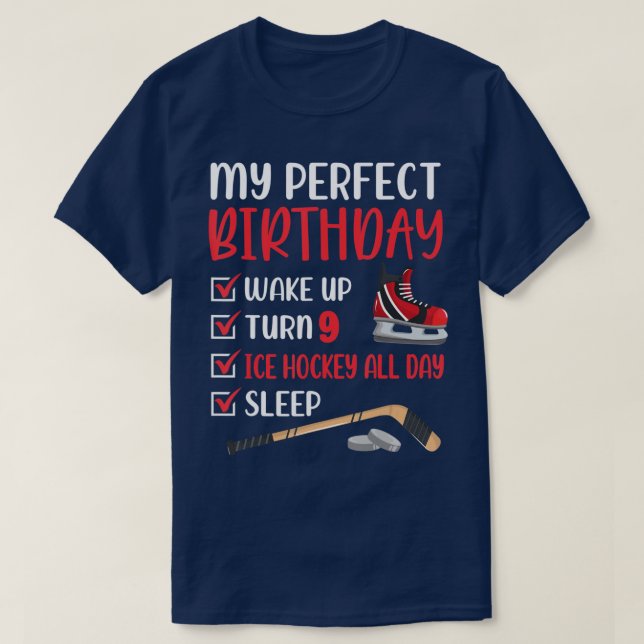 9 Year Old Ice Hockey Birthday Party 9th Boy Bday  T-Shirt (Design Front)