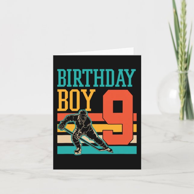 9 Year Old Ice Hockey Themed 9th Birthday Party Su Card (Front)