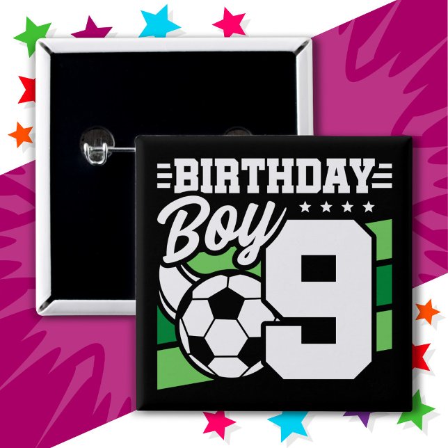 9 Year Old Soccer Football Party 9th Birthday Boy 15 Cm Square Badge (Creator Uploaded)
