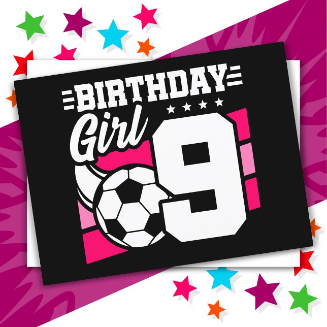 9 Year Old Soccer Football Party 9th Birthday Girl Postcard (Creator Uploaded)