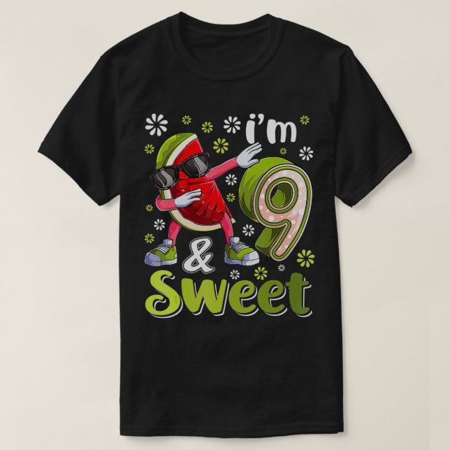 9 year old Watermelon Birthday Girl Sweet Fruit 9t T-Shirt (Design Front)