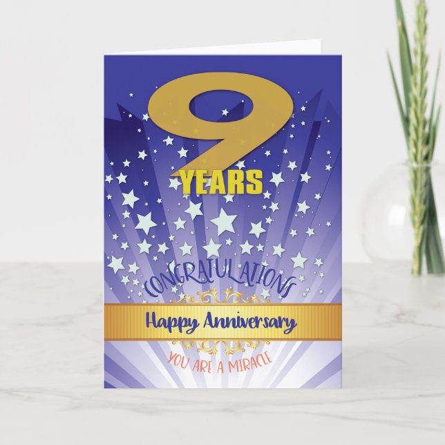9 Year Recovery Anniversary Bold Numeral Card (Front)