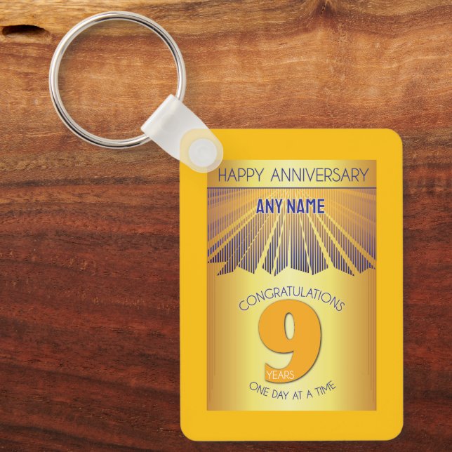 9 Year Sober Anniversary | Golden Ray 12 Step Key Ring (Front)