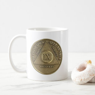 9  Year Sober Medallion Coin Happy Anniversary Coffee Mug