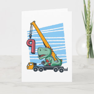 9 years 9th Birthday Mobile Crane Dinosaur Card