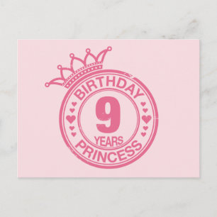 9 years - Birthday Princess - pink Postcard