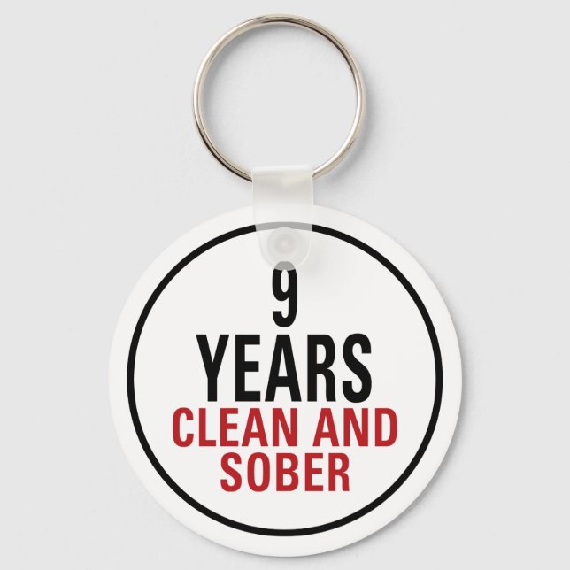 9 Years Clean and Sober Key Ring (Front)