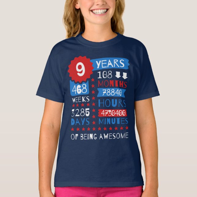 9 Years Of Being Awesome - 9th Birthday Gift Shirt (Front)