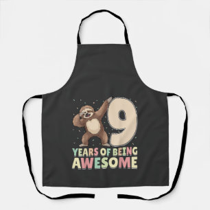 9 Years Of Being Awesome Dabbing Sloth 9th Birthda Apron