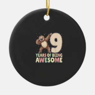 9 Years Of Being Awesome Dabbing Sloth 9th Birthda Ceramic Tree Decoration