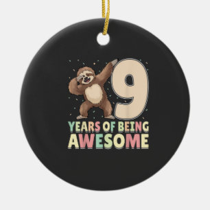 9 Years Of Being Awesome Dabbing Sloth 9th Birthda Ceramic Tree Decoration