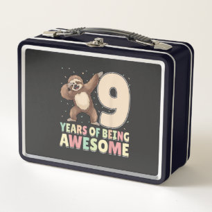 9 Years Of Being Awesome Dabbing Sloth 9th Birthda Metal Lunch Box