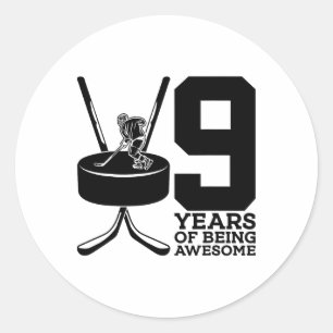 9 Years Of Being Awesome Ice Hockey 9th Birthday Classic Round Sticker