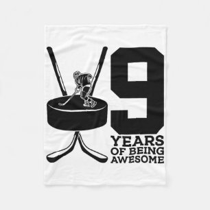 9 Years Of Being Awesome Ice Hockey 9th Birthday  Fleece Blanket