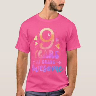 9 Years Of Being Awesome ie Dye Hearts 9th Birthda T-Shirt