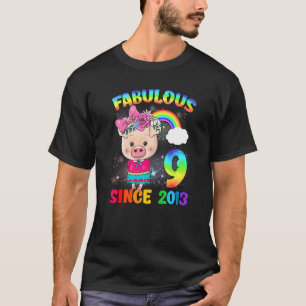 9 Years Old 9th Birthday Cute Pig Girl Fabulous Si T-Shirt