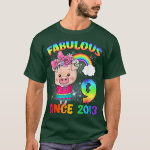 9 Years Old 9th Birthday Cute Pig Girl Fabulous Si T-Shirt