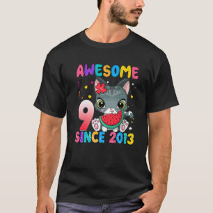 9 Years Old 9Th Birthday Girls Cute Cat Awesome Si T-Shirt