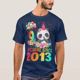 9 Years Old 9th Birthday Panda Awesome Since 2013  T-Shirt