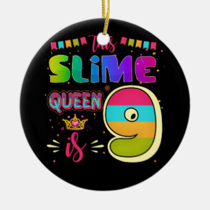 9 Years Old 9th Birthday Slime Queen Girl Party Ceramic Tree Decoration