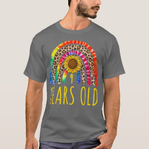 9 Years Old 9th Birthday Tie Dye Sunflower Leopard T-Shirt