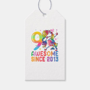 9 Years Old Awesome Since 2013 Dabbing Unicorn Gift Tags