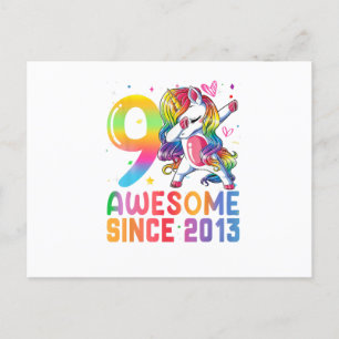 9 Years Old Awesome Since 2013 Dabbing Unicorn Postcard