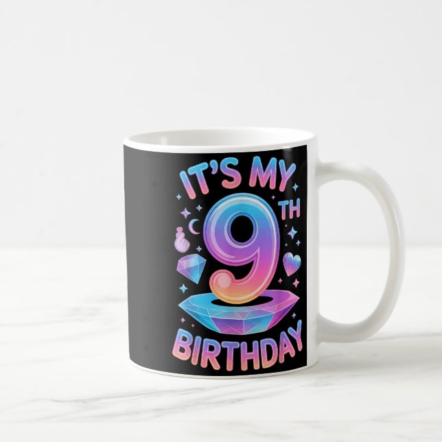 9 Years Old Bday K-p Kids 9th Birthday Girls Kp Bi Coffee Mug (Right)