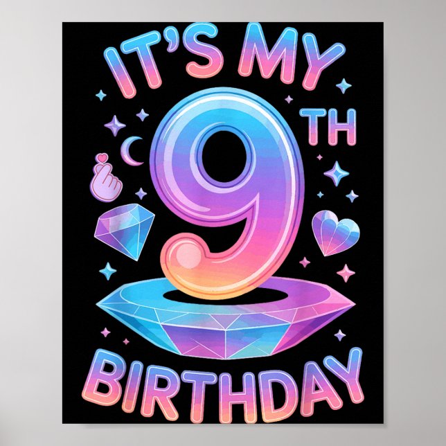 9 Years Old Bday K-p Kids 9th Birthday Girls Kp Bi Poster (Front)