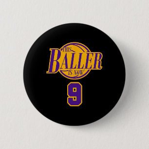 9 Years Old Birthday Basketball Baller Purple And 6 Cm Round Badge