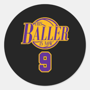 9 Years Old Birthday Basketball Baller Purple And  Classic Round Sticker