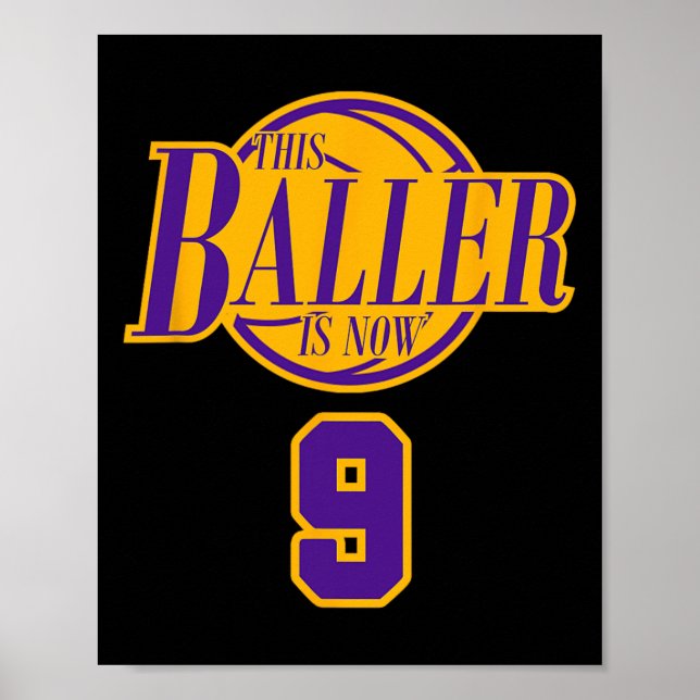 9 Years Old Birthday Basketball Baller Purple And  Poster (Front)
