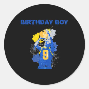 9 Years Old Birthday Boy Blue And Yellow Basketbal Classic Round Sticker
