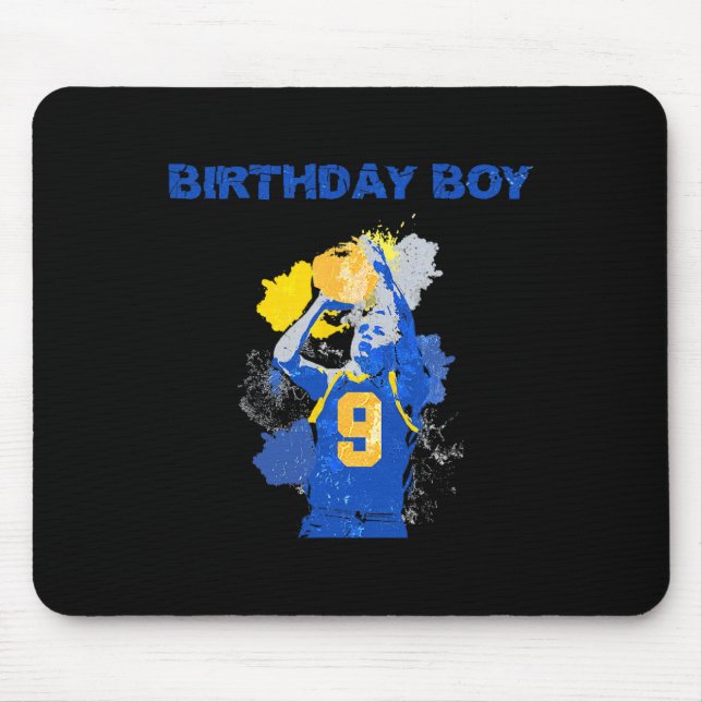 9 Years Old Birthday Boy Blue And Yellow Basketbal Mouse Mat (Front)