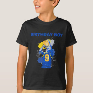 9 Years Old Birthday Boy Blue And Yellow Basketbal T-Shirt