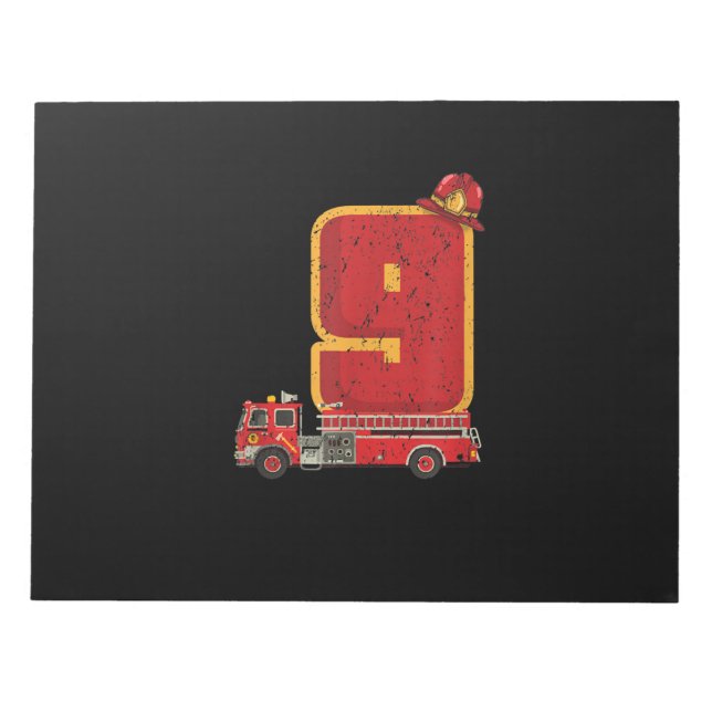 9 Years Old Birthday Boy Gifts Firefighter Notepad (Front)
