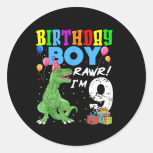 9 Years Old Birthday Boy T Rex Dinosaur Classic Round Sticker