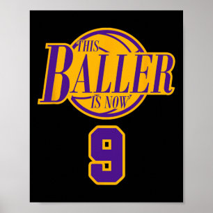 9 Years Old Birthday Bysketbyll Byller Purple And Poster