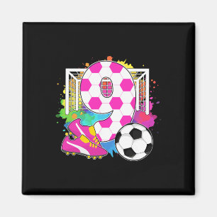 9 Years Old Birthday Girl 9th Birthday Soccer Them Magnet