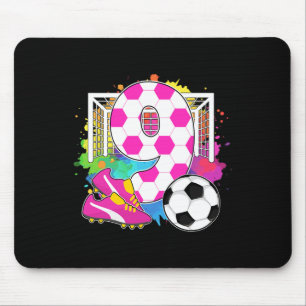 9 Years Old Birthday Girl 9th Birthday Soccer Them Mouse Mat
