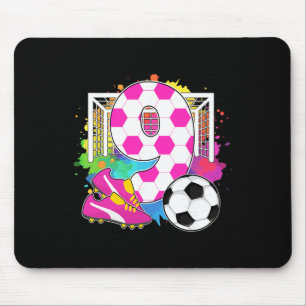 9 Years Old Birthday Girl 9th Birthday Soccer Them Mouse Mat