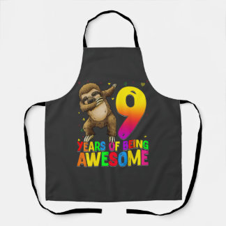 9 Years Old Birthday Sloth Dabbing 9th Birthday Sl Apron