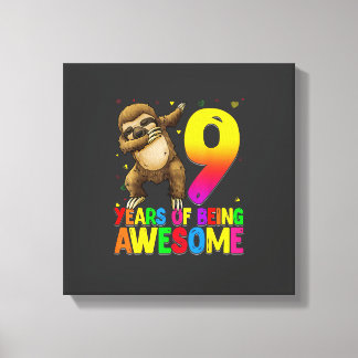 9 Years Old Birthday Sloth Dabbing 9th Birthday Sl Canvas Print
