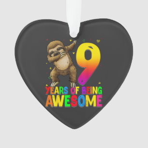 9 Years Old Birthday Sloth Dabbing 9th Birthday Sl Ornament