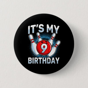 9 Years Old Bowling 9th Birthday Party Boys Girls 6 Cm Round Badge