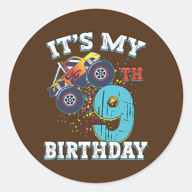9 Years Old Boy Girl It's My 9th Birthday Monster Classic Round Sticker (Front)