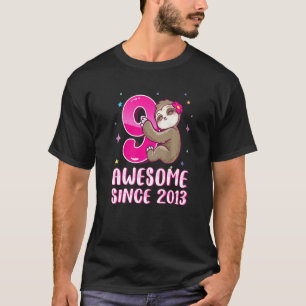 9 Years Old Cute Pink Sloth 9th Birthday Girl Kids T-Shirt