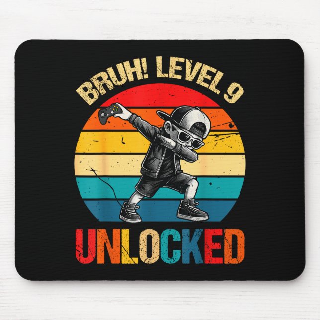 9 Years Old Dabbing Boy Bruh 9th Level Unlocked Bi Mouse Mat (Front)