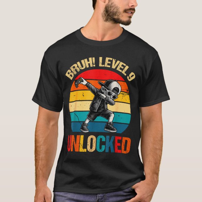 9 Years Old Dabbing Boy Bruh 9th Level Unlocked Bi T-Shirt (Front)